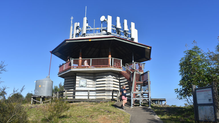 Lookout tower with communication equipment fitted to the top of it