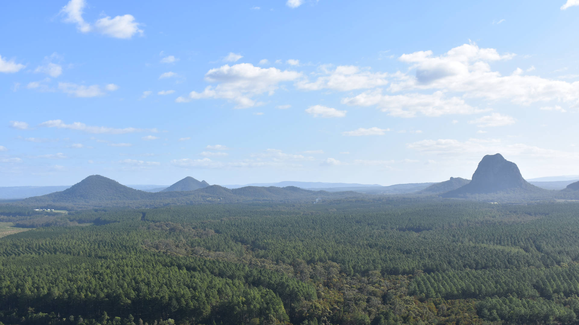 View of the Glasshouse Mountains from Wild Horse Mountain Scenic Lookout