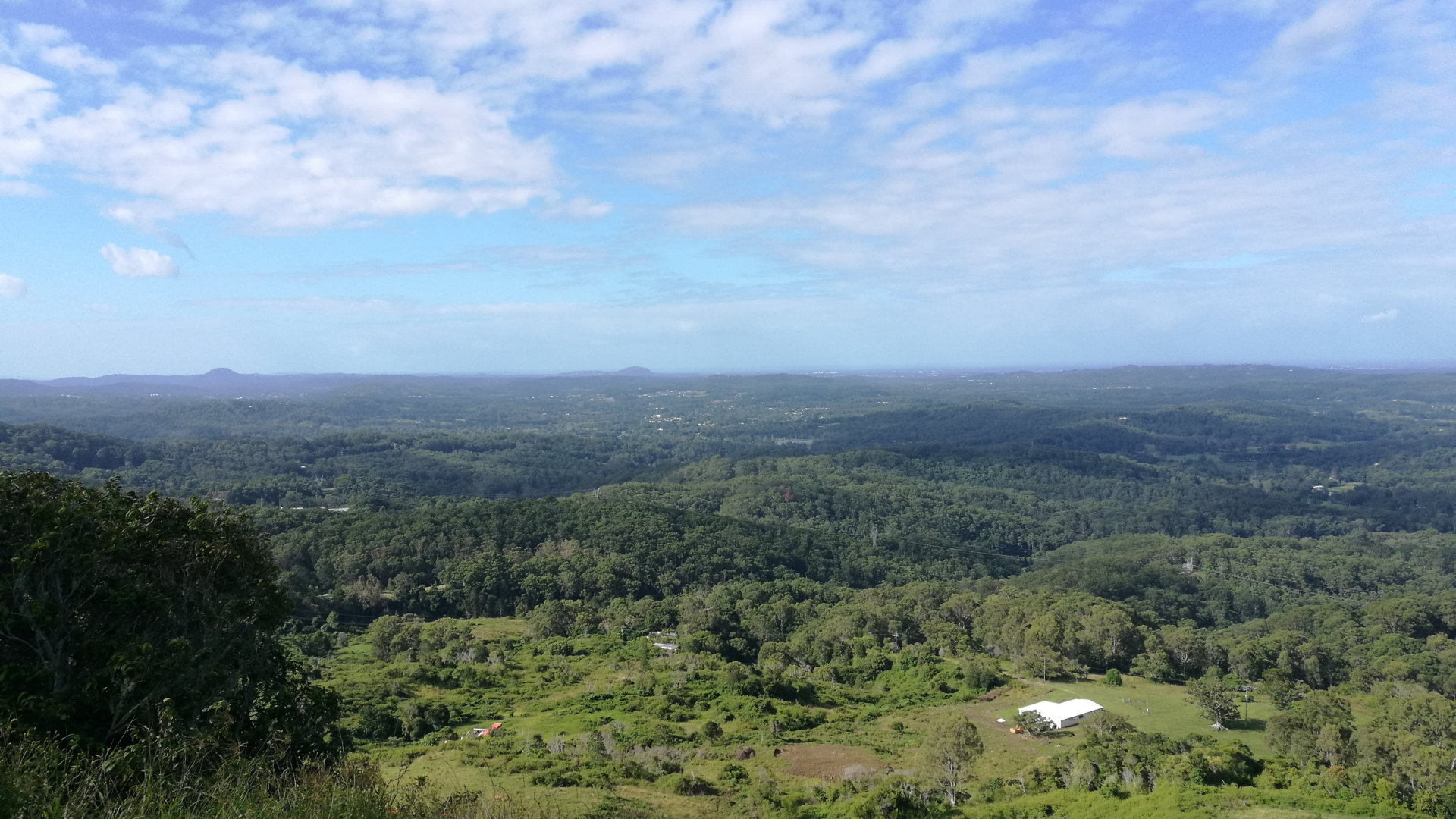 View from Gerrard's Lookout, a scenic lookout along the Maleny-Montville Rd on the Blackall Range near Montville, and looks east off the range towards the coast