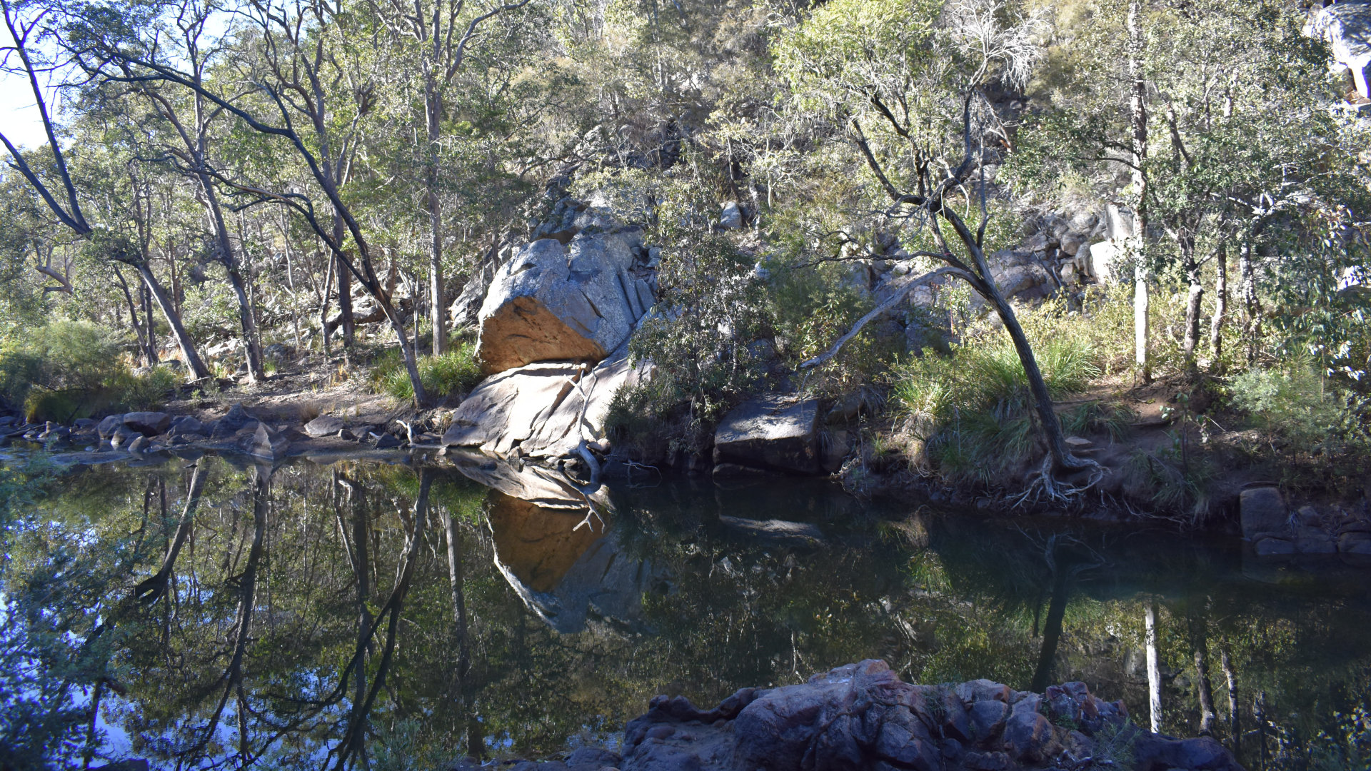 Bottlebrush Pool, at Crows Nest National Park north of Toowoomba. The national park has a day use picnic area and walking track to Crows Nest Falls Lookout, Koonin Lookout, Bottlebrush Pool, Kauyoo Pool, and The Cascades on Crows Nest Creek
