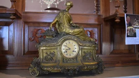 Miroy Freres clock made in the 1850s in France, this clock has been returned to the mantel in Glengallan Homestead
