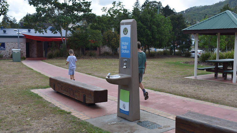 Walkway and water refill station at the back of Kyogle Visitor Information Centre