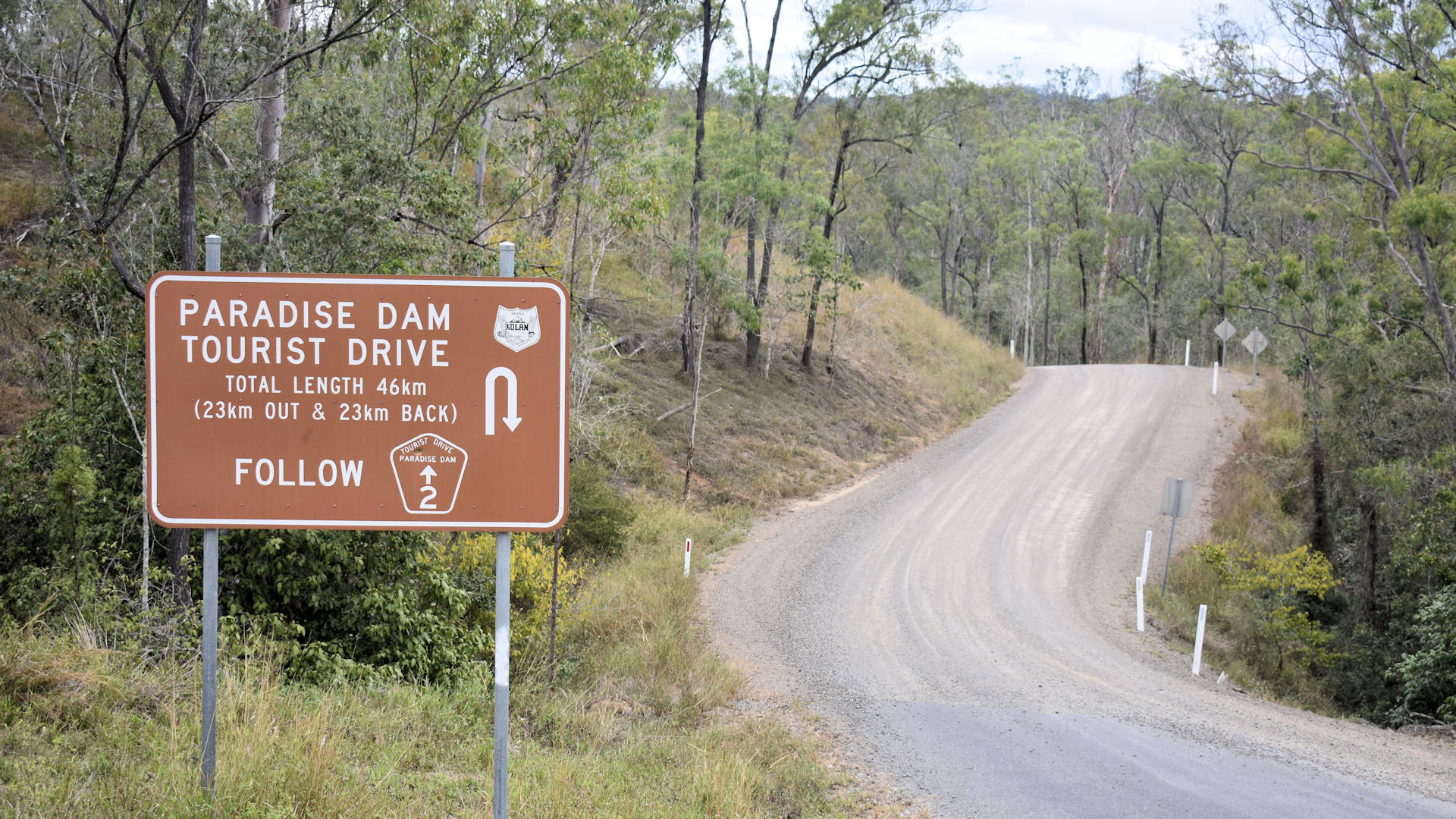Start of Paradise Dam Tourist Drive, total length 46km