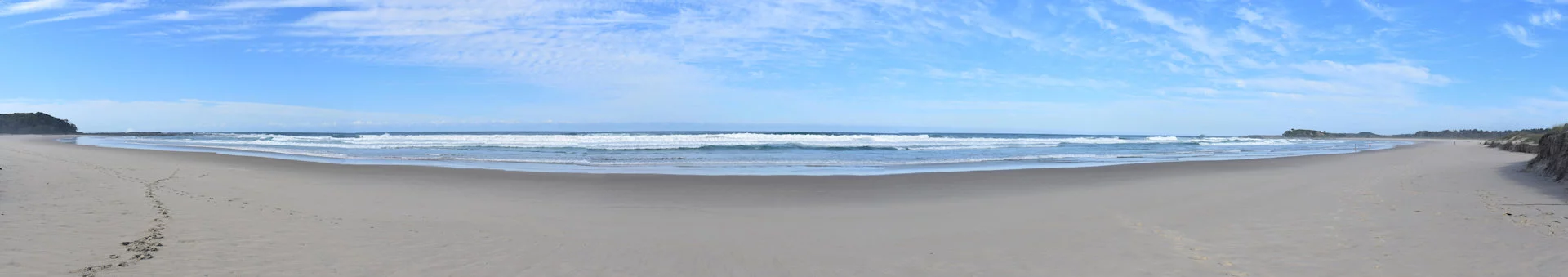 Beach panorama of a beach accessed from the Back Beach Picnic Area in Bundjalung National Park