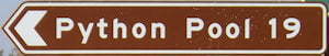 Brown sign for Python Pool, 19km