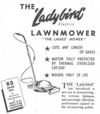 Advert for a Ladybird Electric Lawnmower
