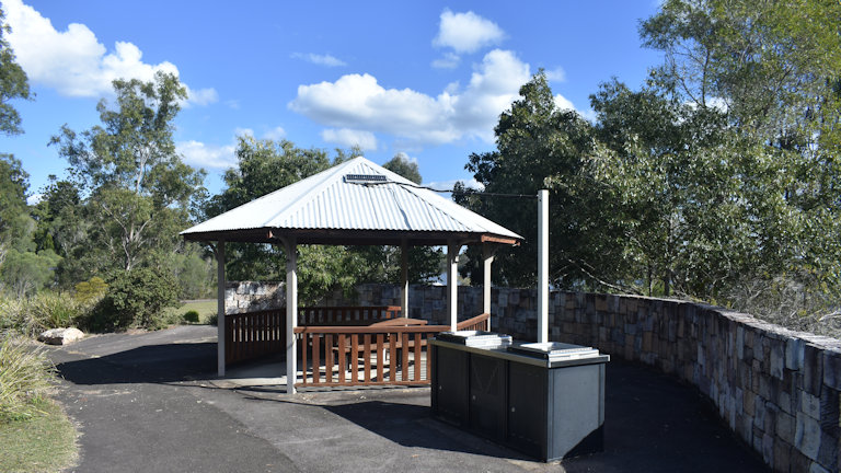 Sheltered picnic table with BBQs beside the shelter