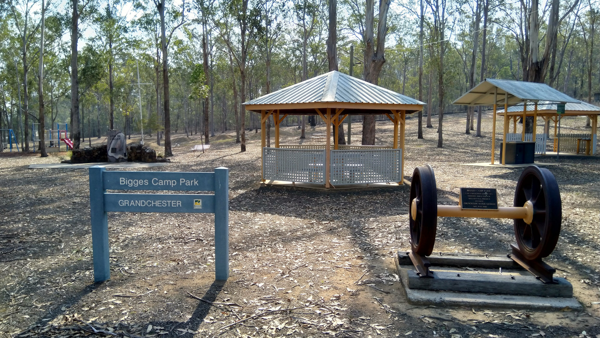 Bigges Camp Park, rotunda and railway wheels