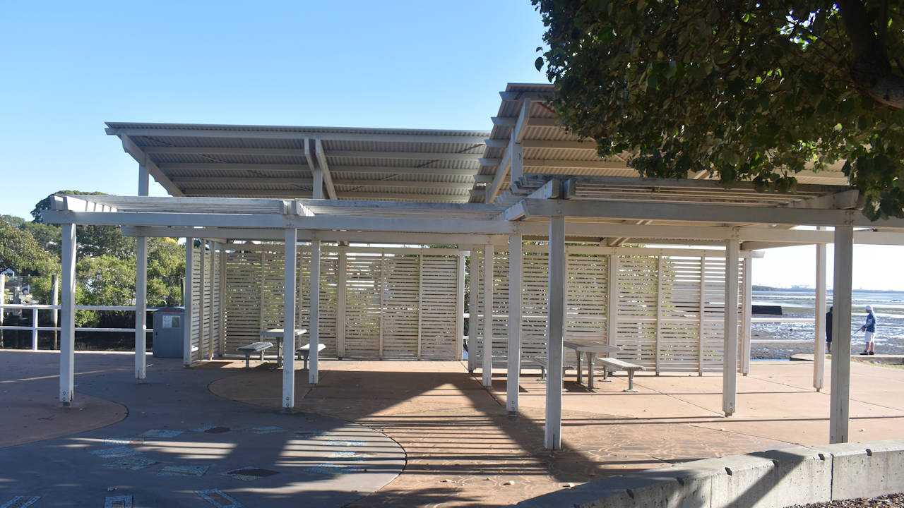 Picnic table shelter at the Breakwater Park in Wynnum