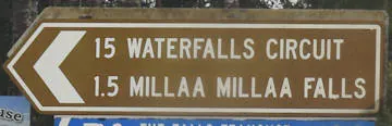 Brown sign for Waterfalls Circuit and Millaa Millaa Falls
