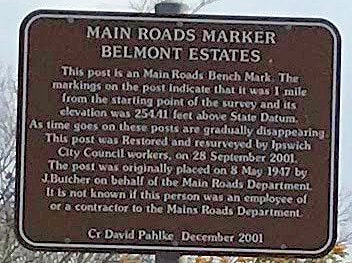 Brown sign for Main Roads Marker Belmont Estates