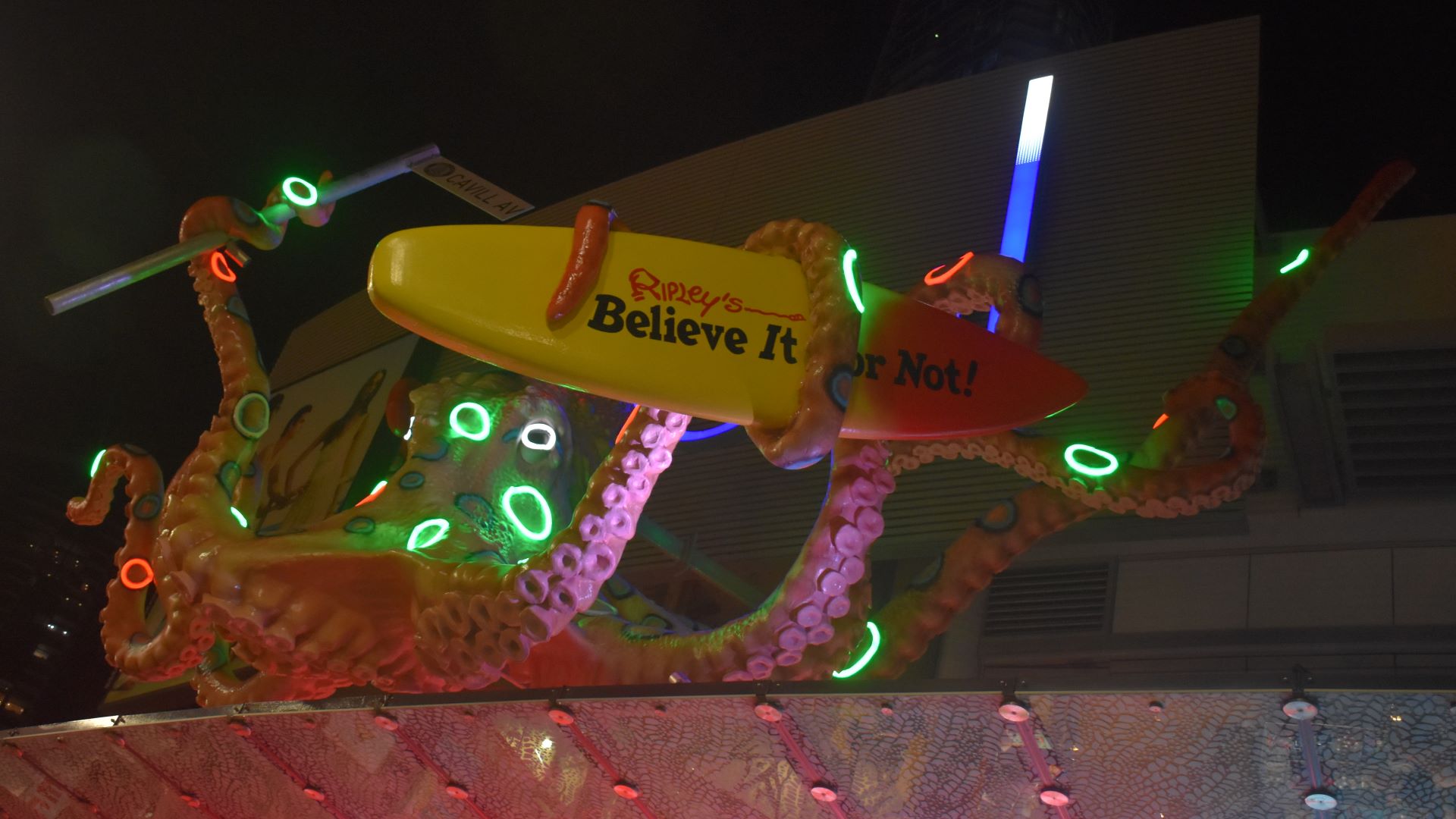 Big Octopus at night above Ripley's Believe It Or Not in Surfers Paradise on the Gold Coast