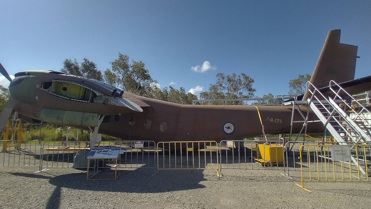 Caribou A4-173 under restoration and Queensland Air Museum