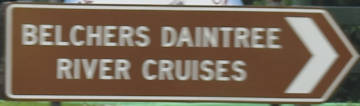 Brown sign for Belchers Daintree River Cruises