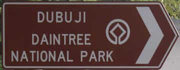 Brown sign for Dubuji Daintree National Park