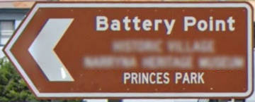 Brown sign for Battery Point, Princes Park
