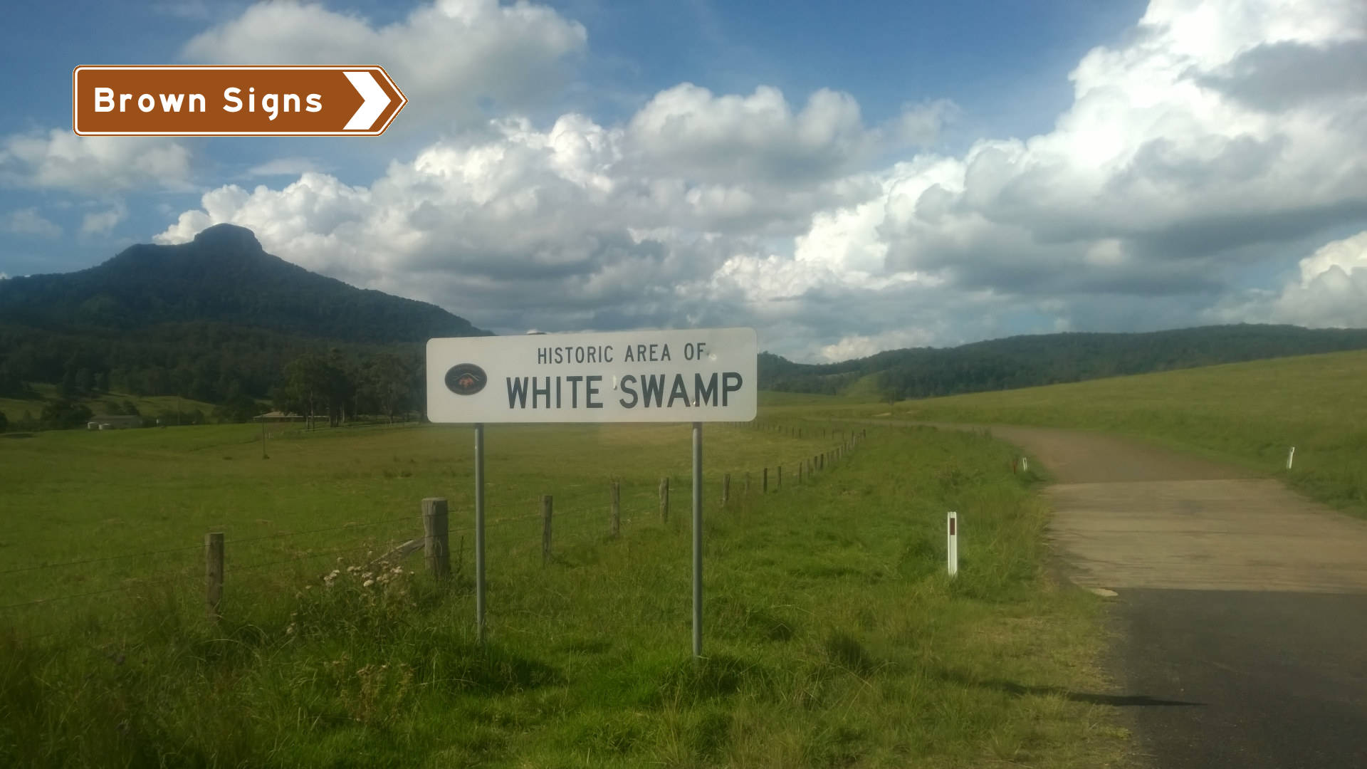White Swamp brown sign destination
