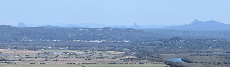 View of the Glasshouse Mountains from the summit of Mount Coolum